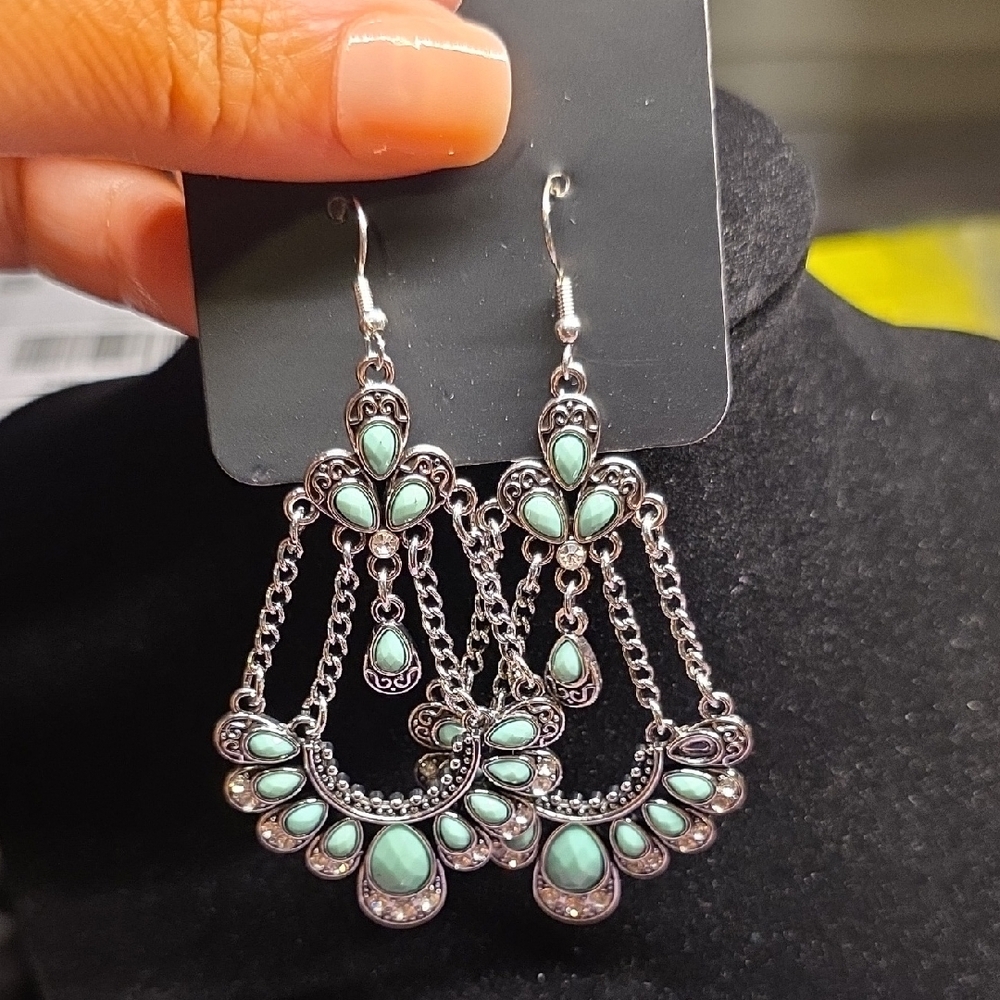 Elegant Silver and Turquoise Chandelier Earrings